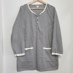 J Crew Large Tunic Navy White Stripes Boxy Cotton Henley Dress Lightweight Boho